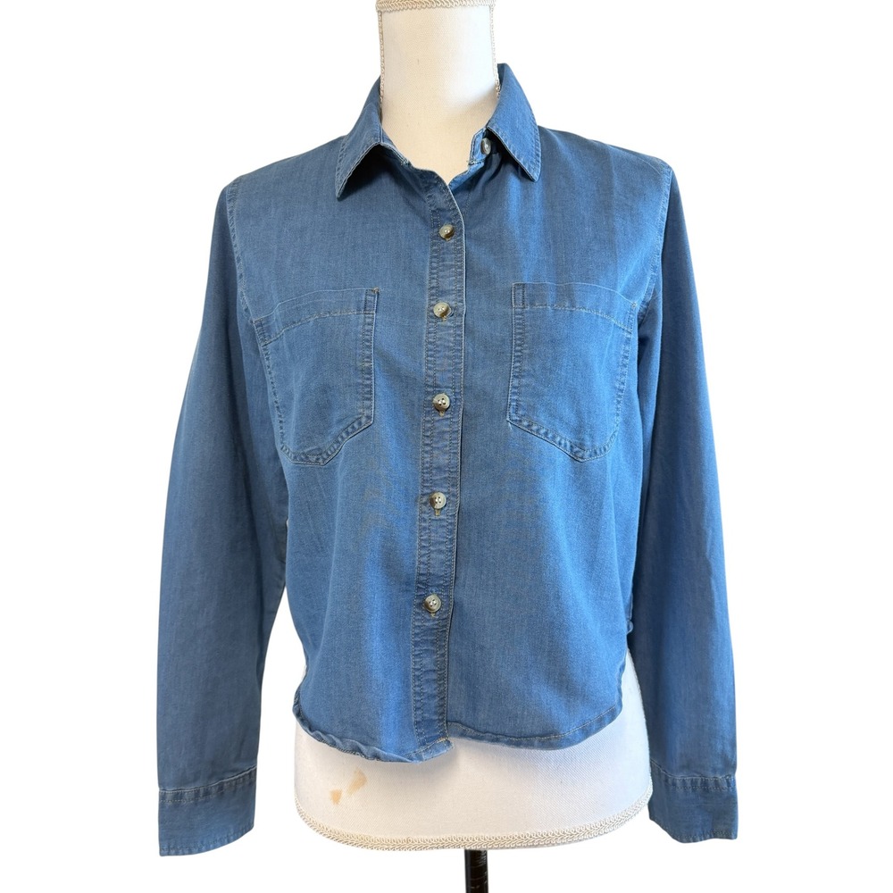 Style Envy Womens Denim‎ Button Down Shirt Medium Wash Long Sleeve Cotton Large